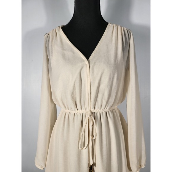 SOHO Apparel LTD.Long Sleeve Dress V-Neck Drawstring Waist  Beige Dress Size S - Picture 6 of 8
